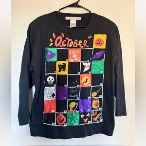 Rare Vintage Victoria Jones Black Halloween October Long Sleeve Shirt medium